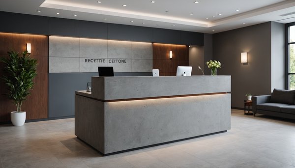 Comptoir d'accueil avec finition béton : un choix moderne et élégant